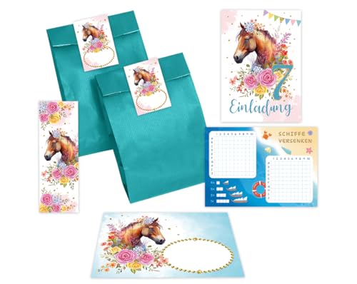 Minkocards 12 Einladungskarten zum 7. Kindergeburtstag Mädchen Pferd Einladung siebte Geburtstag incl. 12 Umschläge, 12 Partytüten/petrol, 12 Aufkleber, 12 Lesezeichen, 12 Schiffe versenken Minkocards 12 Einladungskarten zum 7. Kindergeburtstag Mädchen Pferd Einladung siebte Geburtstag incl. 12 Umschläge, 12 Partytüten/petrol, 12 Aufkleber, 12 Lesezeichen, 12 Schiffe versenken von Minkocards