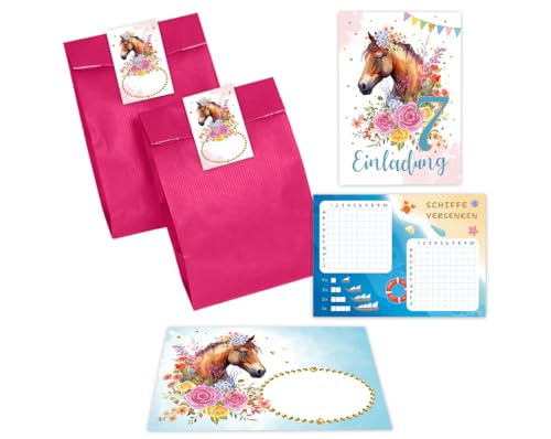 Minkocards 12 Einladungskarten zum 7. Kindergeburtstag Mädchen Pferd Einladung siebte Geburtstag incl. 12 Umschläge, 12 Partytüten/rosa, 12 Aufkleber, 12 Schiffe versenken Minkocards 12 Einladungskarten zum 7. Kindergeburtstag Mädchen Pferd Einladung siebte Geburtstag incl. 12 Umschläge, 12 Partytüten/rosa, 12 Aufkleber, 12 Schiffe versenken von Minkocards