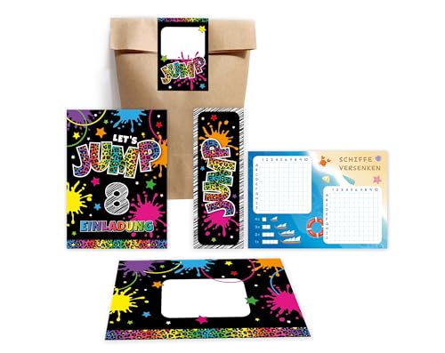 Minkocards 12 Einladungskarten zum 8. Kindergeburtstag Mädchen Jump Trampolin Einladungen achte Geburtstag incl. 12 Umschläge, 12 Partytüten/natur, 12 Aufkleber, 12 Lesezeichen, 12 Schiffe versenken Minkocards 12 Einladungskarten zum 8. Kindergeburtstag Mädchen Jump Trampolin Einladungen achte Geburtstag incl. 12 Umschläge, 12 Partytüten/natur, 12 Aufkleber, 12 Lesezeichen, 12 Schiffe versenken von Minkocards