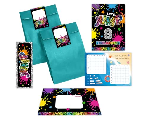 Minkocards 12 Einladungskarten zum 8. Kindergeburtstag Mädchen Jump Trampolin Einladungen achte Geburtstag incl. 12 Umschläge, 12 Partytüten/petrol, 12 Aufkleber, 12 Lesezeichen, 12 Schiffe versenken Minkocards 12 Einladungskarten zum 8. Kindergeburtstag Mädchen Jump Trampolin Einladungen achte Geburtstag incl. 12 Umschläge, 12 Partytüten/petrol, 12 Aufkleber, 12 Lesezeichen, 12 Schiffe versenken von Minkocards
