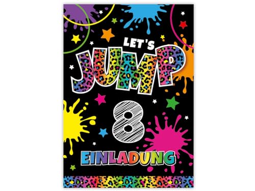 Minkocards 12 Einladungskarten zum 8. Kindergeburtstag Mädchen Jump Trampolin Einladungen achte Mädchengeburtstag Geburtstagseinladungen von Minkocards
