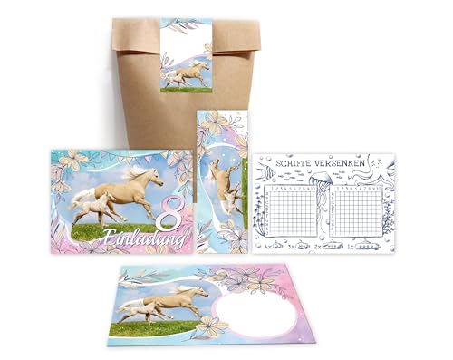 Minkocards 12 Einladungskarten zum 8. Kindergeburtstag Mädchen Pferd mit Fohlen achte Geburtstag incl. 12 Umschläge, 12 Tüten/natur, 12 Aufkleber, 12 Lesezeichen, 12 Schiffe versenken Minkocards 12 Einladungskarten zum 8. Kindergeburtstag Mädchen Pferd mit Fohlen achte Geburtstag incl. 12 Umschläge, 12 Tüten/natur, 12 Aufkleber, 12 Lesezeichen, 12 Schiffe versenken von Minkocards