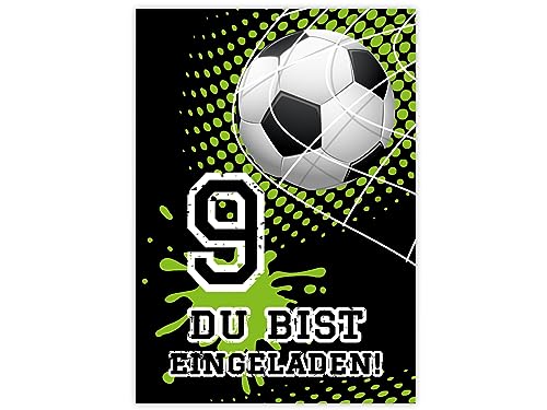 Minkocards 12 Einladungskarten zum 9. Kindergeburtstag Junge Fussball Fußball Einladungen zum neunten Geburtstag Kinder bunte Geburtstagseinladungen Minkocards 12 Einladungskarten zum 9. Kindergeburtstag Junge Fussball Fußball Einladungen zum neunten Geburtstag Kinder bunte Geburtstagseinladungen von Minkocards