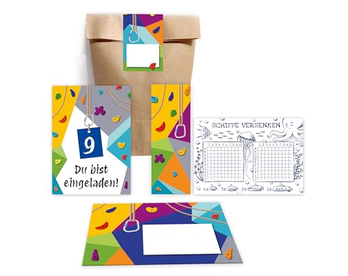 Minkocards 12 Einladungskarten zum 9. Kindergeburtstag Klettern Bouldern Mädchen Jungen neunte Geburtstag incl. 12 Umschläge, 12 Partytüten/natur, 12 Aufkleber, 12 Lesezeichen, 12 Schiffe versenken Minkocards 12 Einladungskarten zum 9. Kindergeburtstag Klettern Bouldern Mädchen Jungen neunte Geburtstag incl. 12 Umschläge, 12 Partytüten/natur, 12 Aufkleber, 12 Lesezeichen, 12 Schiffe versenken von Minkocards