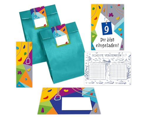 Minkocards 12 Einladungskarten zum 9. Kindergeburtstag Klettern Bouldern Mädchen Jungen neunte Geburtstag incl. 12 Umschläge, 12 Partytüten/petrol, 12 Aufkleber, 12 Lesezeichen, 12 Schiffe versenken Minkocards 12 Einladungskarten zum 9. Kindergeburtstag Klettern Bouldern Mädchen Jungen neunte Geburtstag incl. 12 Umschläge, 12 Partytüten/petrol, 12 Aufkleber, 12 Lesezeichen, 12 Schiffe versenken von Minkocards
