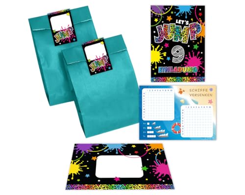 Minkocards 12 Einladungskarten zum 9. Kindergeburtstag Mädchen Jump Trampolin Einladungen neunte Mädchengeburtstag incl. 12 Umschläge, 12 Partytüten/petrol, 12 Aufkleber, 12 Schiffe versenken Minkocards 12 Einladungskarten zum 9. Kindergeburtstag Mädchen Jump Trampolin Einladungen neunte Mädchengeburtstag incl. 12 Umschläge, 12 Partytüten/petrol, 12 Aufkleber, 12 Schiffe versenken von Minkocards