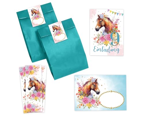 Minkocards 12 Einladungskarten zum 9. Kindergeburtstag Mädchen Pferd Einladung neunte Geburtstag incl. 12 Umschläge, 12 Partytüten/petrol, 12 Aufkleber, 12 Lesezeichen Einladungsset Minkocards 12 Einladungskarten zum 9. Kindergeburtstag Mädchen Pferd Einladung neunte Geburtstag incl. 12 Umschläge, 12 Partytüten/petrol, 12 Aufkleber, 12 Lesezeichen Einladungsset von Minkocards