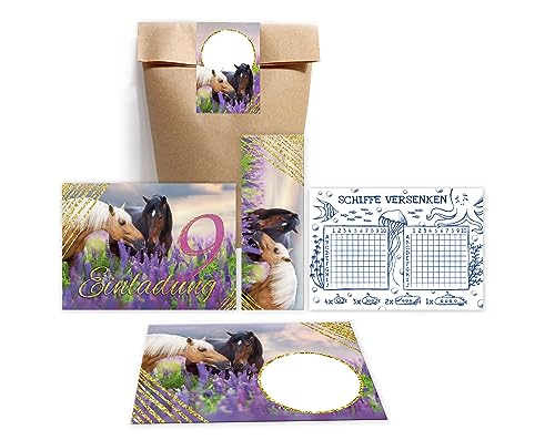 Minkocards 12 Einladungskarten zum 9. Kindergeburtstag Mädchen Pferde Einladung neunte Geburtstag incl. 12 Umschläge, 12 Partytüten/natur, 12 Aufkleber, 12 Lesezeichen, 12 Schiffe versenken Minkocards 12 Einladungskarten zum 9. Kindergeburtstag Mädchen Pferde Einladung neunte Geburtstag incl. 12 Umschläge, 12 Partytüten/natur, 12 Aufkleber, 12 Lesezeichen, 12 Schiffe versenken von Minkocards