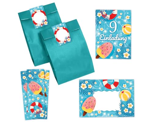 Minkocards 12 Einladungskarten zum 9. Kindergeburtstag Schwimmbad Jungen Mädchen Einladung neunte Geburtstag incl. 12 Umschläge, 12 Partytüten/petrol, 12 Aufkleber, 12 Lesezeichen Minkocards 12 Einladungskarten zum 9. Kindergeburtstag Schwimmbad Jungen Mädchen Einladung neunte Geburtstag incl. 12 Umschläge, 12 Partytüten/petrol, 12 Aufkleber, 12 Lesezeichen von Minkocards