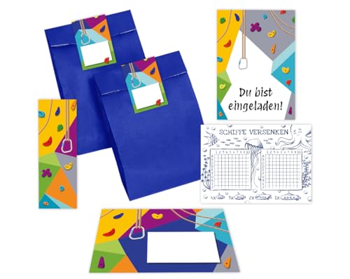 Minkocards 12 Einladungskarten zum Kindergeburtstag Klettern Bouldern Mädchen Jungen Climbing Party incl. 12 Umschläge, 12 Partytüten/blau, 12 Aufkleber, 12 Lesezeichen, 12 Schiffe versenken Minkocards 12 Einladungskarten zum Kindergeburtstag Klettern Bouldern Mädchen Jungen Climbing Party incl. 12 Umschläge, 12 Partytüten/blau, 12 Aufkleber, 12 Lesezeichen, 12 Schiffe versenken von Minkocards