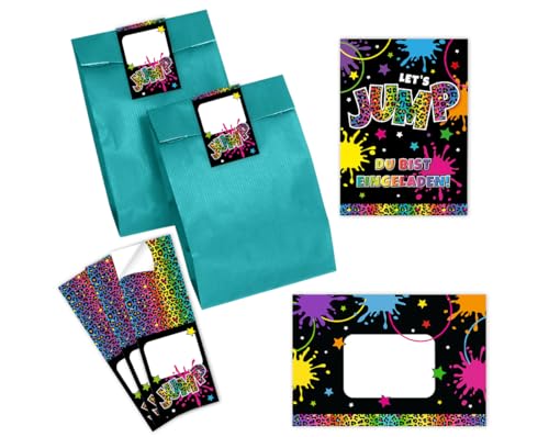 Minkocards 12 Einladungskarten zum Kindergeburtstag Mädchen Jump Trampolin Batut Einladungen zum Mädchengeburtstag incl. 12 Umschläge, 12 Partytüten/petrol, 12 Aufkleber Minkocards 12 Einladungskarten zum Kindergeburtstag Mädchen Jump Trampolin Batut Einladungen zum Mädchengeburtstag incl. 12 Umschläge, 12 Partytüten/petrol, 12 Aufkleber von Minkocards