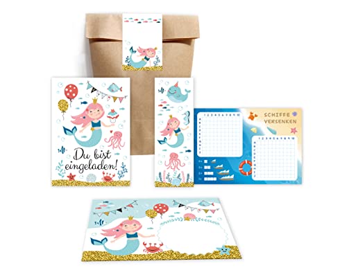 Minkocards 12 Einladungskarten zum Kindergeburtstag Mädchen Meerjungfrau incl. 12 Umschläge, 12 Partytüten/natur, 12 Aufkleber, 12 Lesezeichen, 12 Schiffe versenken Einladungsset Minkocards 12 Einladungskarten zum Kindergeburtstag Mädchen Meerjungfrau incl. 12 Umschläge, 12 Partytüten/natur, 12 Aufkleber, 12 Lesezeichen, 12 Schiffe versenken Einladungsset von Minkocards
