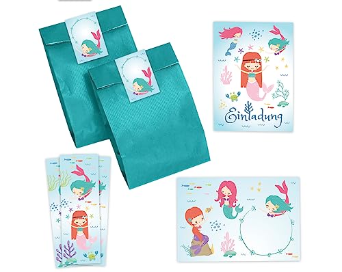 Minkocards 12 Einladungskarten zum Kindergeburtstag Mädchen Meerjungfrau incl. 12 Umschläge, 12 Partytüten/petrol, 12 Aufkleber, 12 Lesezeichen Einladungsset Minkocards 12 Einladungskarten zum Kindergeburtstag Mädchen Meerjungfrau incl. 12 Umschläge, 12 Partytüten/petrol, 12 Aufkleber, 12 Lesezeichen Einladungsset von Minkocards
