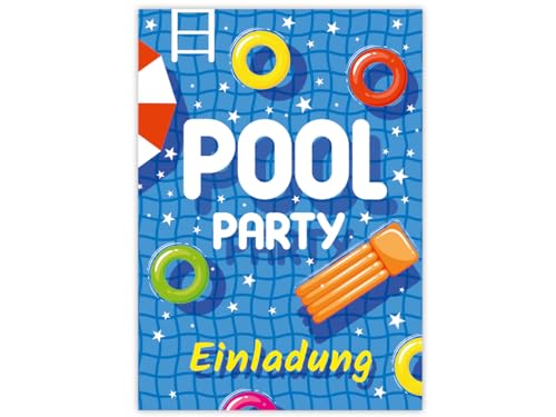 Minkocards 12 Einladungskarten zum Kindergeburtstag Pool-Party Schwimmbad Jungen Mädchen Einladung Mädchengeburtstag Jungsgeburtstag von Minkocards