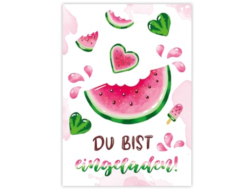 Minkocards 12 Einladungskarten zum Kindergeburtstag Wassermelone Mädchen Einladung Mädchengeburtstag Geburtstagseinladungen von Minkocards