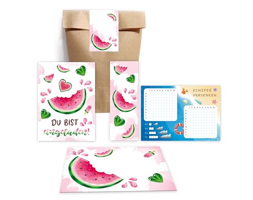 Minkocards 12 Einladungskarten zum Kindergeburtstag Wassermelone Mädchen Mädchengeburtstag incl. 12 Umschläge, 12 Partytüten/natur, 12 Aufkleber, 12 Lesezeichen, 12 Schiffe versenken Minkocards 12 Einladungskarten zum Kindergeburtstag Wassermelone Mädchen Mädchengeburtstag incl. 12 Umschläge, 12 Partytüten/natur, 12 Aufkleber, 12 Lesezeichen, 12 Schiffe versenken von Minkocards
