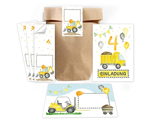 Minkocards 12 Einladungskarten zum vierten Kindergeburtstag 4. Geburtstag Jungen Jungs Baustelle incl. 12 Umschläge, 12 Partytüten/natur, 12 Aufkleber Einladungsset Minkocards 12 Einladungskarten zum vierten Kindergeburtstag 4. Geburtstag Jungen Jungs Baustelle incl. 12 Umschläge, 12 Partytüten/natur, 12 Aufkleber Einladungsset von Minkocards
