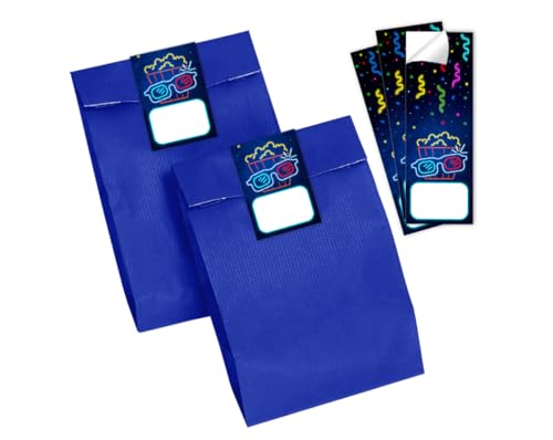 Minkocards 12 Geschenktüten (blau) + 12 Aufkleber Kino Geschenktüten für Mitgebsel Gastgeschenk einpacken beim Kindergeburtstag Jungsgeburtstag Mädchengeburtstag von Minkocards