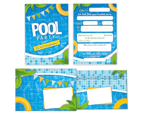 Minkocards 6 Einladungskarten incl. 6 Umschläge Kindergeburtstag Pool-Party Schwimmbad Jungen Mädchen Einladung Mädchengeburtstag Jungsgeburtstag von Minkocards