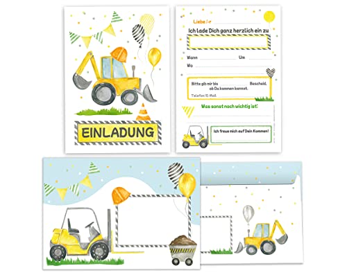Minkocards 6 Einladungskarten incl. 6 Umschläge zum Kindergeburtstag Junge Baustelle Bagger-Motiv bunte Einladungen zum Geburtstag Kinder Minkocards 6 Einladungskarten incl. 6 Umschläge zum Kindergeburtstag Junge Baustelle Bagger-Motiv bunte Einladungen zum Geburtstag Kinder von Minkocards