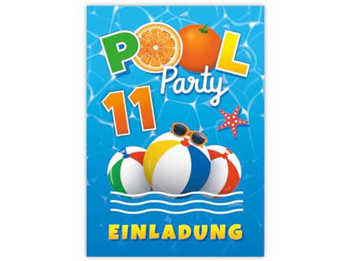 Minkocards 6 Einladungskarten zum 11. Kindergeburtstag Schwimmbad Schwimmen Jungen Mädchen Einladung elfte Geburtstag von Minkocards