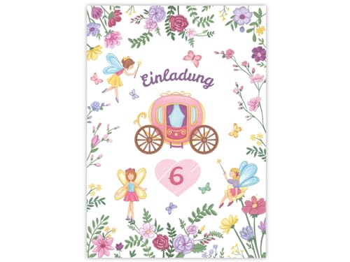 Minkocards 6 Einladungskarten zum 6. Kindergeburtstag Feen Prinzessin Mädchen Einladung sechste Mädchengeburtstag Geburtstagseinladungen von Minkocards