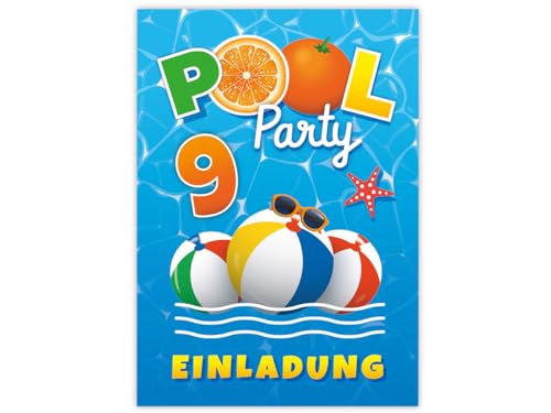 Minkocards 6 Einladungskarten zum 9. Kindergeburtstag Schwimmbad Schwimmen Jungen Mädchen Einladung neunte Geburtstag von Minkocards
