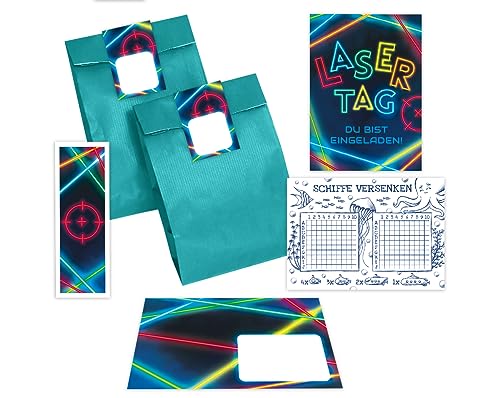 Minkocards 6 Einladungskarten zum Kindergeburtstag Lasertag Laser Tag Mädchen Jungen bunt incl. 6 Umschläge, 6 Partytüten/petrol, 6 Aufkleber, 6 Lesezeichen, 6 Schiffe versenken Einladungsset Minkocards 6 Einladungskarten zum Kindergeburtstag Lasertag Laser Tag Mädchen Jungen bunt incl. 6 Umschläge, 6 Partytüten/petrol, 6 Aufkleber, 6 Lesezeichen, 6 Schiffe versenken Einladungsset von Minkocards