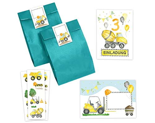 Minkocards 6 Einladungskarten zum dritten Kindergeburtstag 3. Geburtstag Jungen Jungs Baustelle incl. 6 Umschläge, 6 Partytüten/petrol, 6 Aufkleber, 6 Lesezeichen Einladungsset Minkocards 6 Einladungskarten zum dritten Kindergeburtstag 3. Geburtstag Jungen Jungs Baustelle incl. 6 Umschläge, 6 Partytüten/petrol, 6 Aufkleber, 6 Lesezeichen Einladungsset von Minkocards