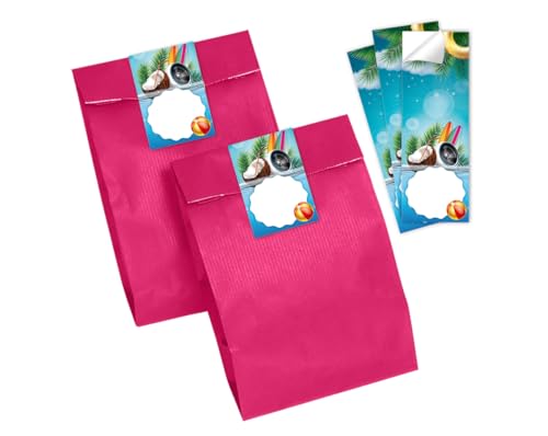 Minkocards 6 Geschenktüten (pink) + 6 Aufkleber Pool-Party Schwimmbad Geschenktüten für Mitgebsel Mädchen Jungen Gastgeschenk einpacken beim Kindergeburtstag Mädchengeburtstag Jungengeburtstag von Minkocards