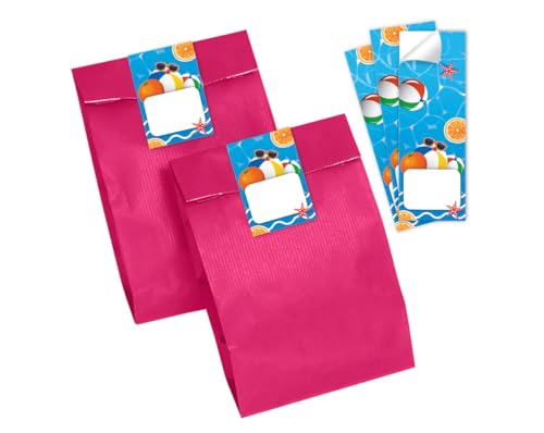 Minkocards 6 Geschenktüten (pink) + 6 Aufkleber Schwimmbad Pool-Party Geschenktüten für Mitgebsel Mädchen Jungen Gastgeschenk einpacken beim Kindergeburtstag Mädchengeburtstag Jungengeburtstag von Minkocards