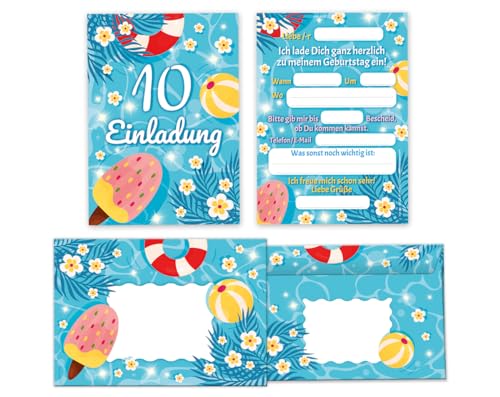Minkocards 8 Einladungskarten incl. 8 Umschläge 10. Kindergeburtstag Schwimmbad Schwimmen Jungen Mädchen Einladung zehnte Geburtstag Minkocards 8 Einladungskarten incl. 8 Umschläge 10. Kindergeburtstag Schwimmbad Schwimmen Jungen Mädchen Einladung zehnte Geburtstag von Minkocards