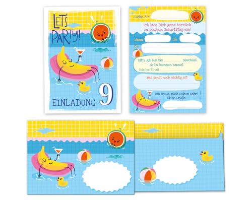Minkocards 8 Einladungskarten incl. 8 Umschläge 9. Kindergeburtstag Schwimmbad Schwimmen Jungen Mädchen Einladung neunte Geburtstag Minkocards 8 Einladungskarten incl. 8 Umschläge 9. Kindergeburtstag Schwimmbad Schwimmen Jungen Mädchen Einladung neunte Geburtstag von Minkocards
