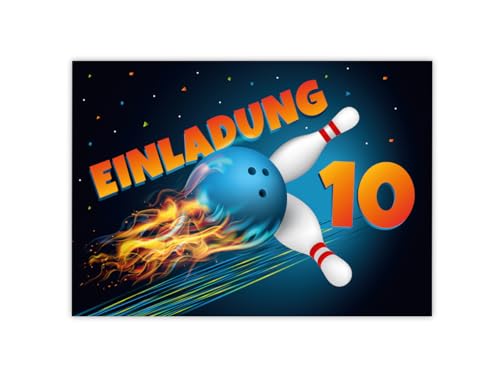 Minkocards 8 Einladungskarten zum 10. Kindergeburtstag Kegeln Bowling Jungen Mädchen Einladungen zehnte Mädchengeburtstag Jungsgeburtstag von Minkocards