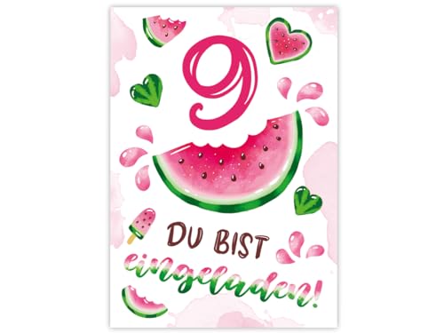 Minkocards 8 Einladungskarten zum 9. Kindergeburtstag Mädchen Wassermelone Einladung neunte Geburtstag Mädchengeburtstag Geburtstagseinladungen Minkocards 8 Einladungskarten zum 9. Kindergeburtstag Mädchen Wassermelone Einladung neunte Geburtstag Mädchengeburtstag Geburtstagseinladungen von Minkocards