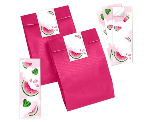 Minkocards Mitgebsel Kindergeburtstag 10 Lesezeichen + 10 Geschenktüten (pink) + 10 Aufkleber Wassermelone Gastgeschenke für Mädchengeburtstag von Minkocards