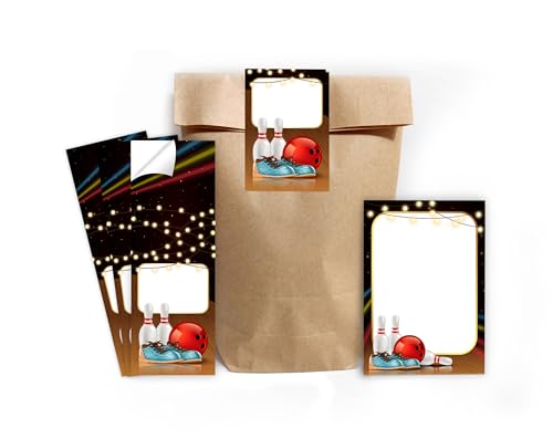 Mitgebsel Kindergeburtstag 10 Mini-Notizblöcke + 10 Geschenktüten (Natur) + 10 Aufkleber Bowlling Kegeln Bowling-Party Gastgeschenke für Jungsgeburtstag Mädchengeburtstag von Minkocards