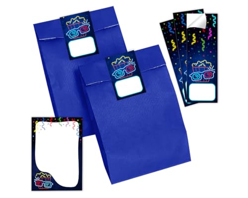 Mitgebsel Kindergeburtstag 12 Mini-Notizblöcke + 12 Geschenktüten (blau) + 12 Aufkleber Kino Gastgeschenke für Jungsgeburtstag Mädchengeburtstag von Minkocards