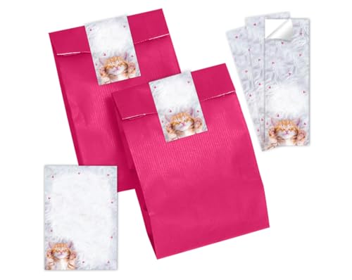 Mitgebsel Kindergeburtstag 12 Mini-Notizblöcke + 12 Geschenktüten (pink) + 12 Aufkleber Katze Gastgeschenke für Jungsgeburtstag Mädchengeburtstag von Minkocards