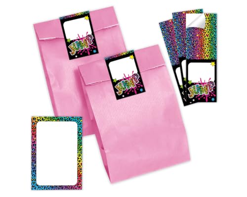 Mitgebsel Kindergeburtstag Mädchen 6 Mini-Notizblöcke + 6 Geschenktüten (rosa) + 6 Aufkleber Trampolin Jump Gastgeschenke für Mädchengeburtstag von Minkocards