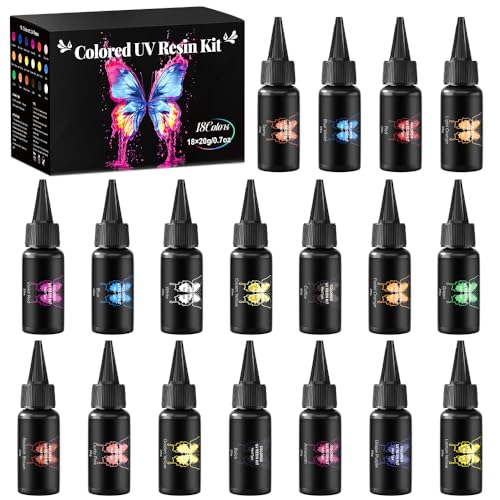 Minlebao UV-Harz-Set mit 18 Farben – schnell aushärtendes, kristallklares Epoxidharz für Schmuckherstellung, Bastelarbeiten, Nagelkunst, hohe Härte und Sicherheit (je 20 g) von Minlebao