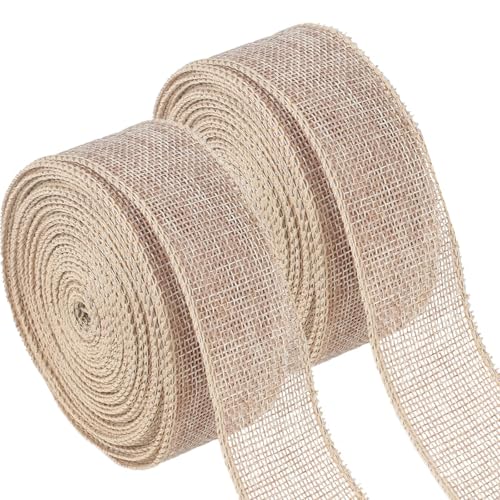 Minnhua 2PCS Juteband Geschenkband Breit Geschenkbänder Jahrgang 4cm*12m Juteband Breit Garten Geschenk Band Ribbon Band für DIY Handwerk Geschenkverpackung Weihnachten Deko Hochzeit Party Hellbraun von Minnhua