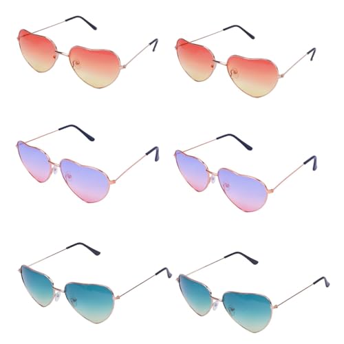 Minnhua 6 Paar Herz Sonnenbrille Herz Brille Party Sonnenbrille Herzform Herzbrille Lustige Partybrillen Set Hippie Brille Retro Party Brillen für Geburtstagsfeier Erwachsene Jungen Mädchen（3 Farben） von Minnhua