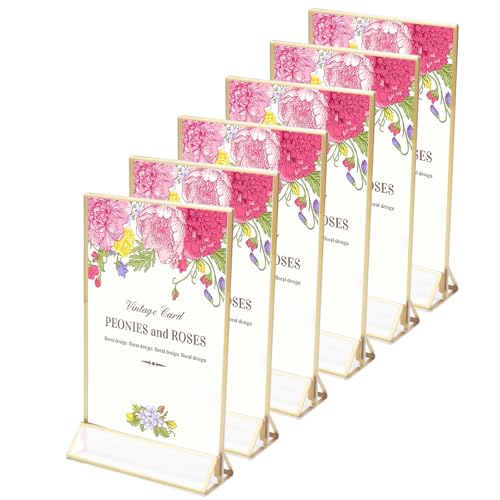 Minnhua 6 Stück Acryl Bilderrahmen Gold, Doppelseitig Kartenständer, Tischkartenhalter, Tischnummern Hochzeit für Tischplatte, Restaurant Einzelhandel, Papierhalter, Bilderrahmen (Vertikaler Stil) von Minnhua