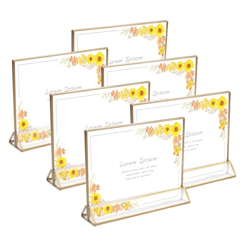 Minnhua 6 Stück Acryl Bilderrahmen Gold, Doppelseitig Kartenständer, Tischkartenhalter, Tischnummern Hochzeit für Tischplatte, Restaurant Einzelhandel, Papierhalter, Bilderrahmen (Waagerecht) von Minnhua