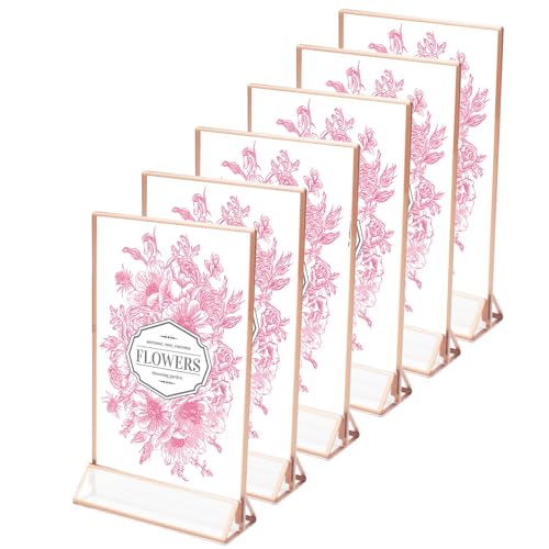 Minnhua 6 Stück Acryl Bilderrahmen Roségold, Doppelseitig Kartenständer, Tischkartenhalter, Tischnummern Hochzeit für Tischplatte, Restaurant Einzelhandel, Papierhalter, Bilderrahmen (Vertikaler) von Minnhua