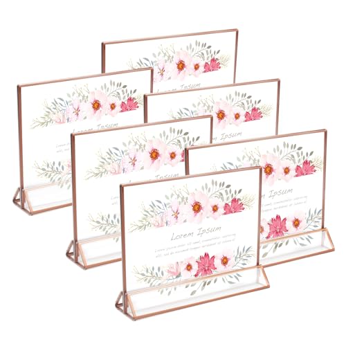 Minnhua 6 Stück Acryl Bilderrahmen Roségold, Doppelseitig Kartenständer, Tischkartenhalter, Tischnummern Hochzeit für Tischplatte, Restaurant Einzelhandel, Papierhalter, Bilderrahmen (Waagerecht) von Minnhua