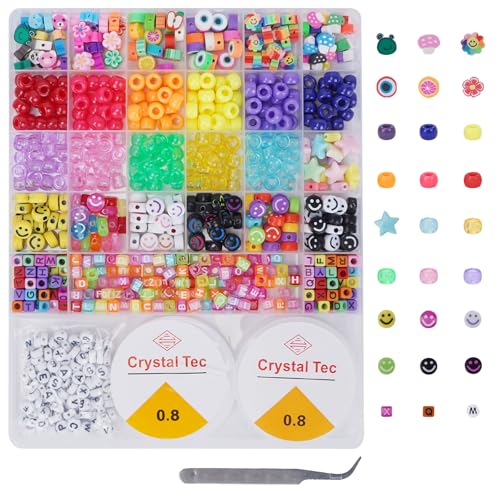 Minnhua 805 Stück Perlen für Armbänder, 30 Stile Perlenset für Armbänder, Schmuck Selber Machen Set mit 2 Elastischem Faden für Halskettenherstellung und Heimwerkerarbeiten von Minnhua
