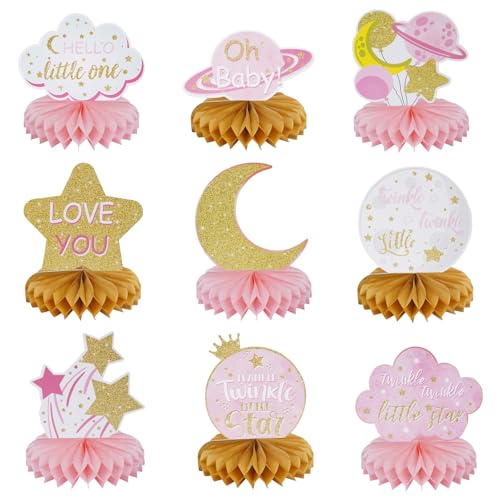 Minnhua 9 Stück Gender Reveal Party Deko Bienenwabe Mittelstück Tischdekoration Dekoration für Baby Shower Babyparty Geschlecht Verkündung Party Zubehör Enthüllung Partydeko Tischaufsätze (Rosa) von Minnhua