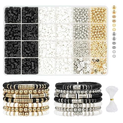 Minnhua 3000 Stück Perlen für Armbänder Clay Perlen Set Clay Beads Set 6mm Flache Perlen zum Auffädeln Buchstaben Perlen Basteln Perlenset für Armbänder Selber Machen Halskette Fußkettchen DIY von Minnhua